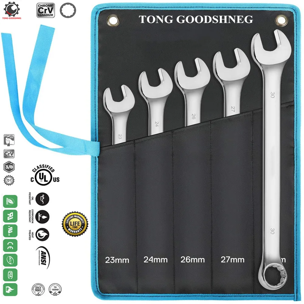 

Long Pattern Combination Wrench SetMetric,6-30mm,12 Point, Chrome Vanadium Steel,with Pouch,Combination Wrenches Open-End Wrench