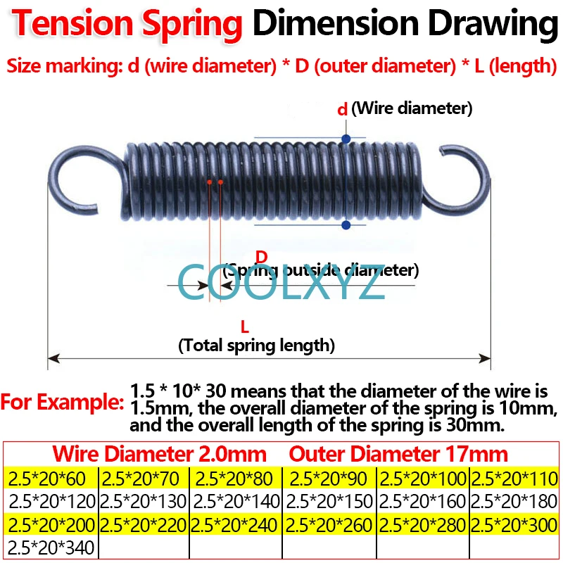 Open Hook Tension Spring Pullback Spring Coil Extension Spring Draught Spring Wire Diameter 2.5mm Outer Diameter 20mm