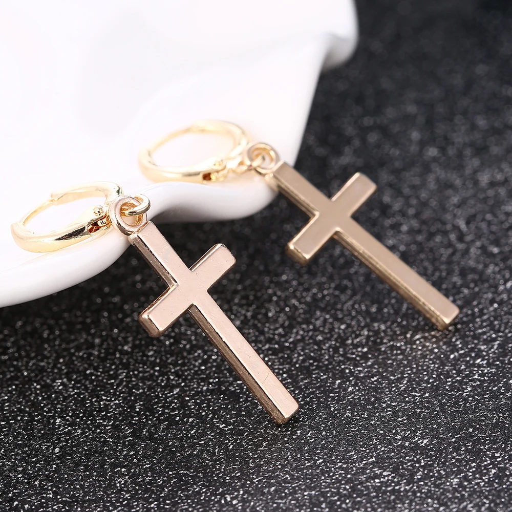 SUMENG 2024 New Fashion Punk Gold Silver Color Cross Pendant Cartilage Drop Dangle Earrings Jewelry For Women Gift