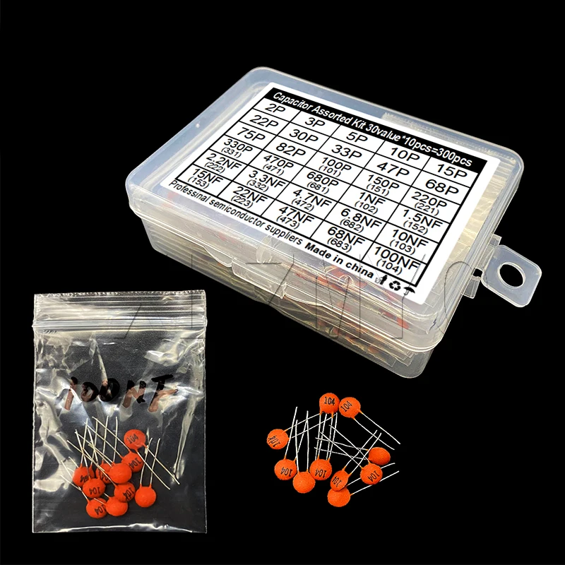 300pcs 30value Ceramic Capacitor Set Pack 2PF-0.1UF Electronic Components Package Capacitor Assorted Kit Samples Diy