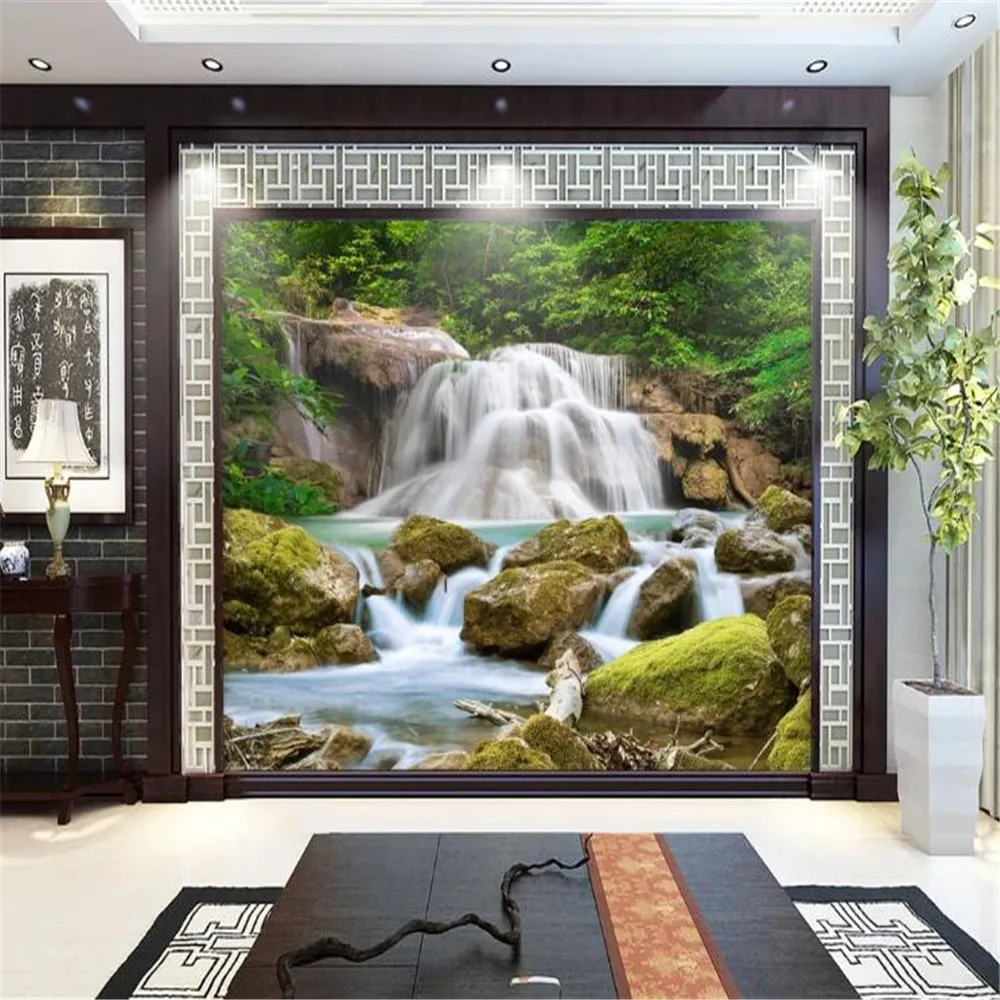 

Milofi Custom wallpaper mural 3D forest creek waterfall woods landscape painting landscape living room TV background wall