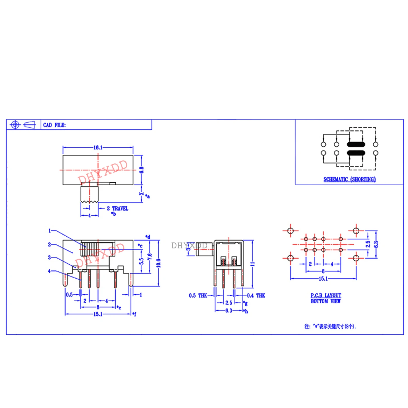 SK-23D05 G5 G6 G12 Panel PCB 8 Pin 3 Position 2P3T DP3T Slide Switch Side Knob Straight Foot Switch Handle Toggle Power Switch