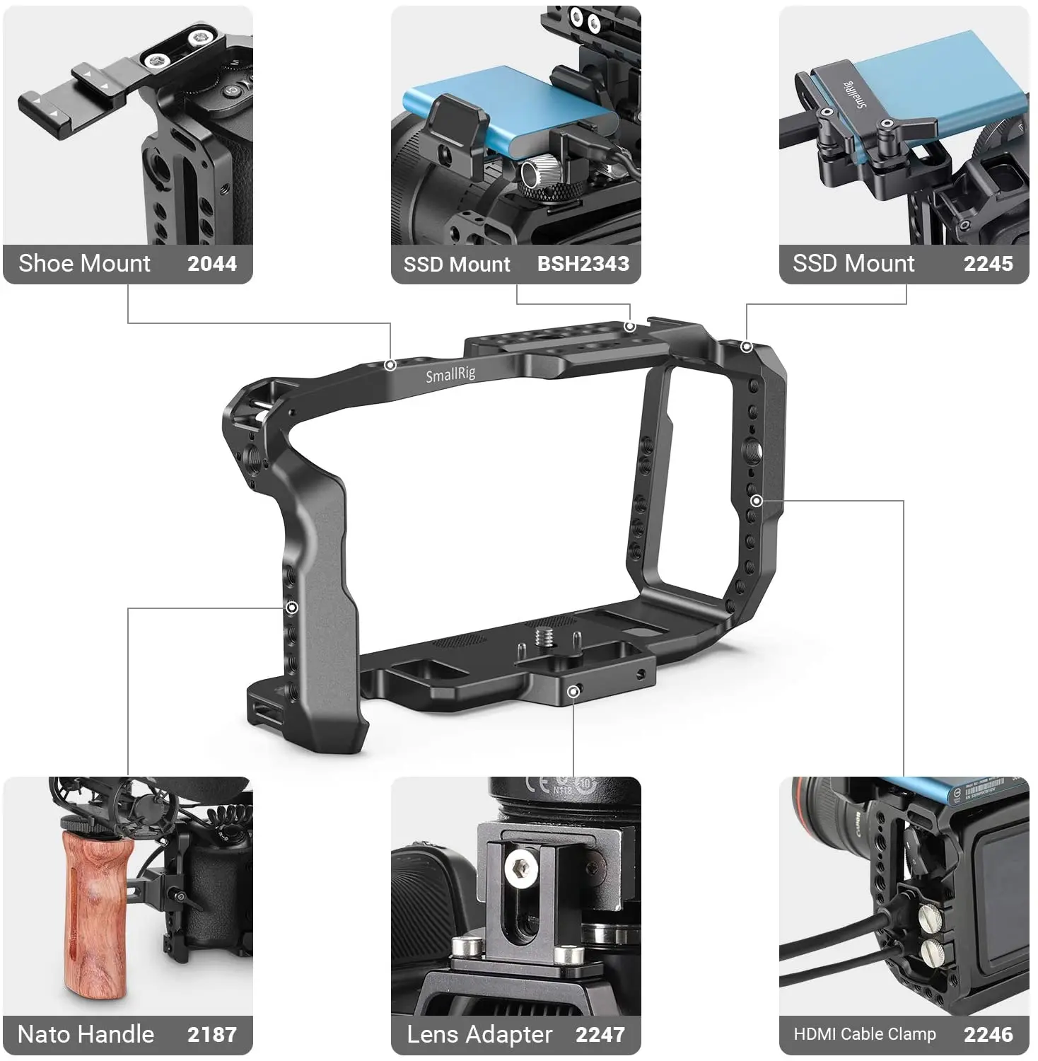 SmallRig for 4K 6K Quick Release Camera Cage for Blackmagic Design Pocket Cinema 4K Cage With Nato Rail Could Shoe Mount 2203B