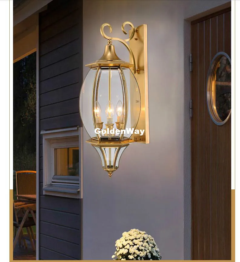 Antique Brass Wall Lamp Outdoor/Indoor LED Design Glass  Shade Design D24cm H56cm Copper Wall light Home Decoration Outdoor Lamp