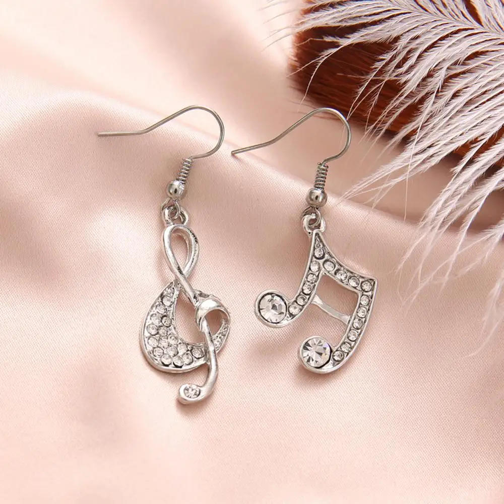 Hot Fashion Women Personality Trendy Music Note Treble Clef Crystal Rhinestone Dangle Hook Earring Jewelry Lady Gift