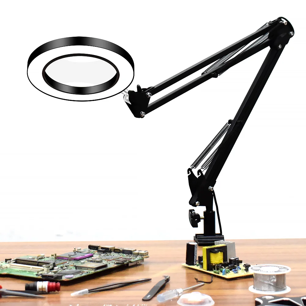 Flexibele Desk Grote 5X Usb Led Vergrootglas 3 Kleuren Verlicht Vergrootglas Lamp Loupe Reading/Rework/Solderen