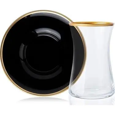 DOLBOVISembol Zücev 12 Piece Gilt Glass Tea cup Pad BLACK/GOLD mug кружка coffee cup cup اكواب قهوه tazas