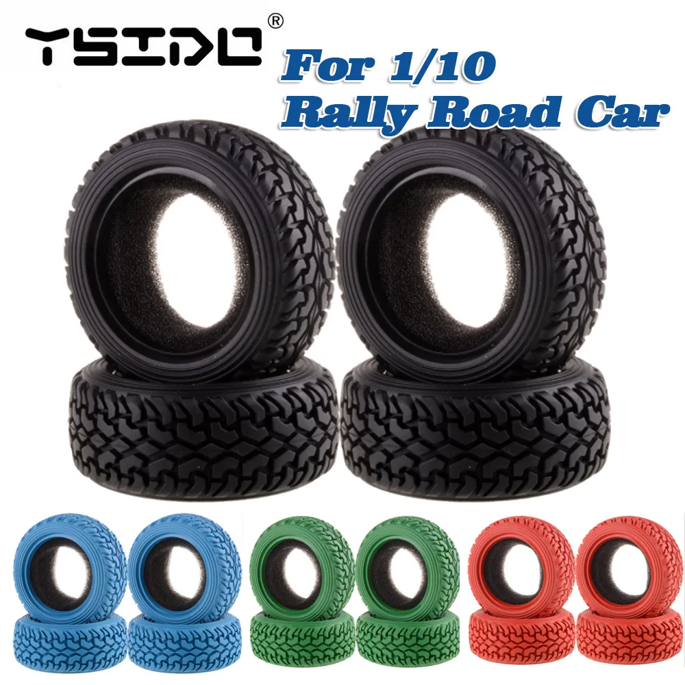 Pneus de borracha antiderrapantes para rally rc, 4 unidades, escala 1:10, carro rc na estrada, rally, hsp, hpi, redcat, tamiya, kyosho, sakura, peças de pneus