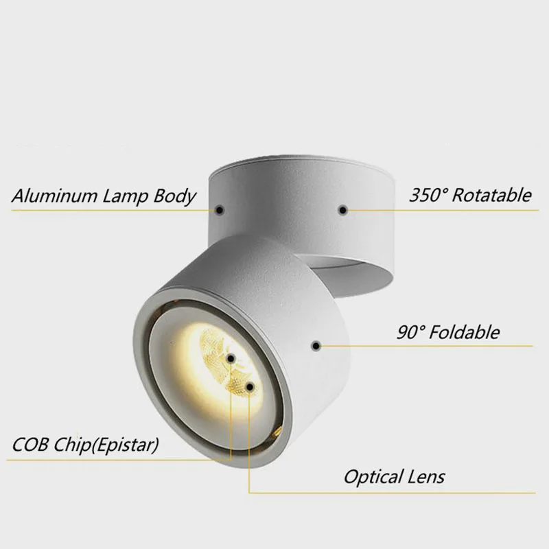 Dimbare Cob Led Downlighters Opbouw Led Plafond Lampen 7W/10W/15W Opvouwbaar En 360 ° Draaibaar Achtergrond Spot Verlichting