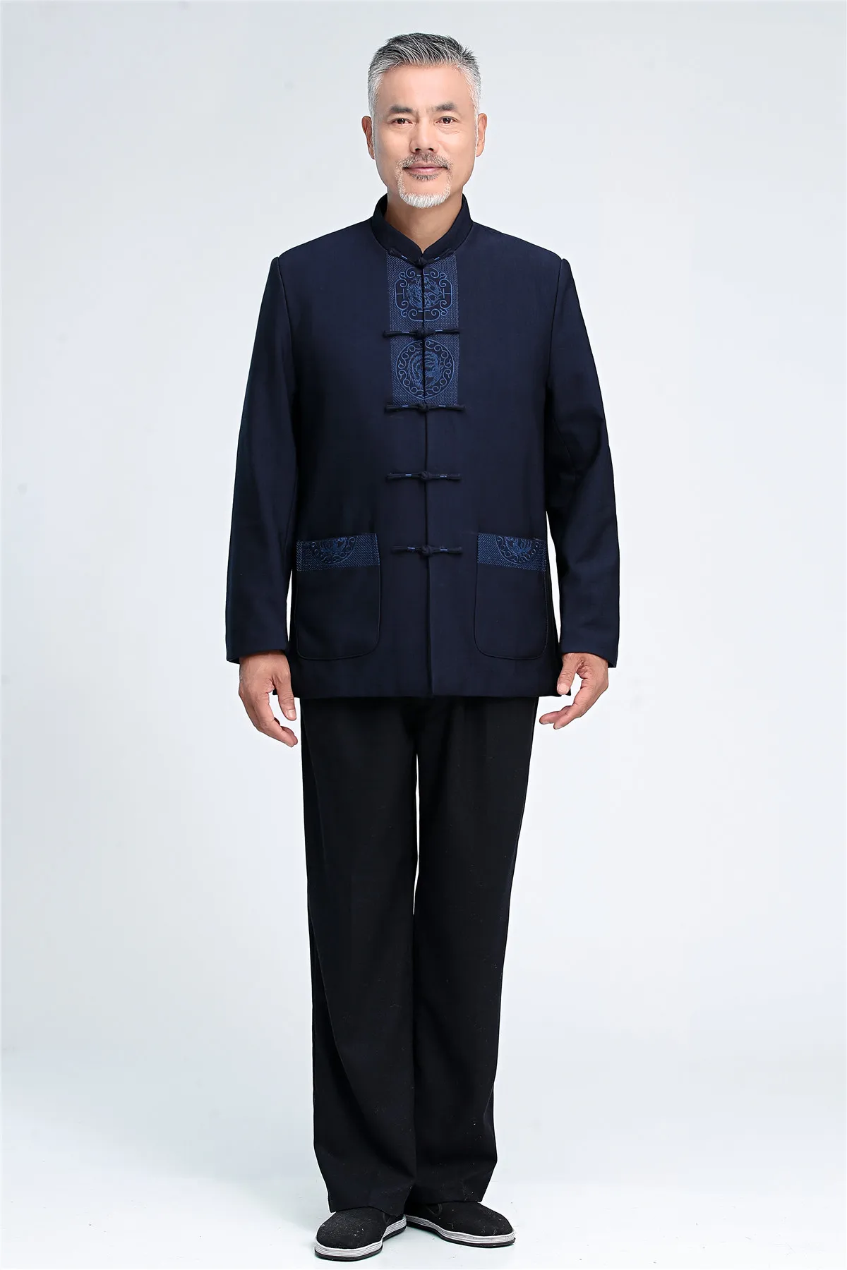 

Shanghai Story Blend Linen Chinese Traditional Uniform Top Kungfu Shirt + Pants Autumn Winter for Men