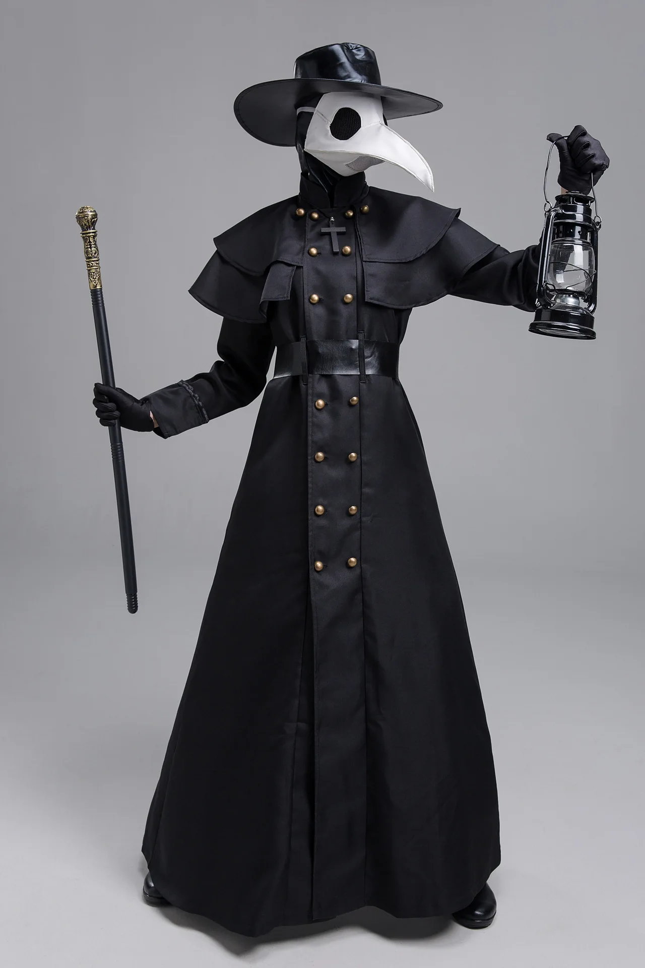 Costume da dottore medievale Costume da becco di uccello in pelle Punk Halloween Black Death Outfit spaventoso mantello per uomo adulto donna maschera + cappello