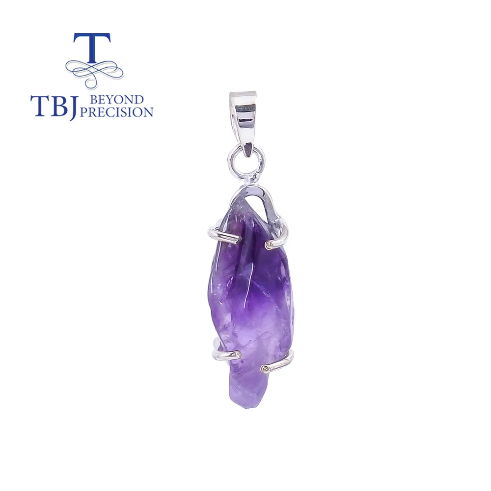 

TBJ,925 Sterling silver handmade natural amethyst Rough gemstone pendant with unique design for daily wear fine jewelry