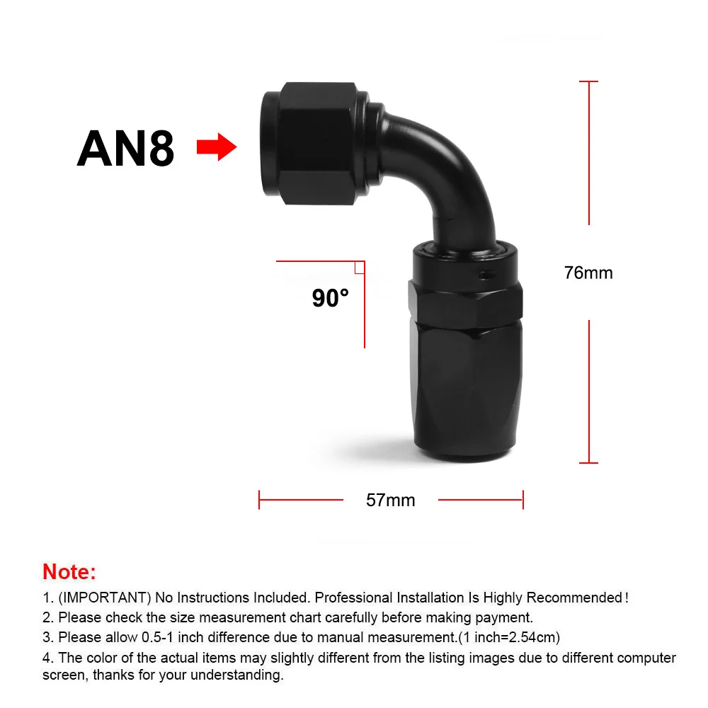 Lodenqc AN 8 Fitting AN8 Aluminum Fittings 90 Degree Black Oil/Fuel/Swivel hose fittings(Swivel Hose End Fitting)  BX102217-90BK