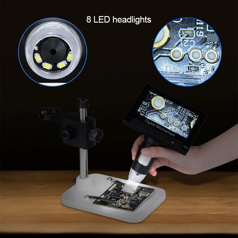 

Digital Electronic Microscope 4.3" HD Video Microscope LCD Soldering Microscope with 8LED Adjustable Holder for Repair Soldering