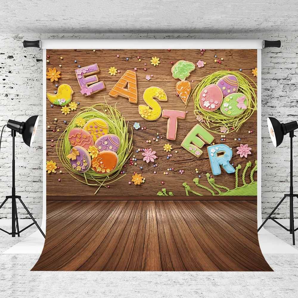 

VinylBDS Newborn Happy Easter Photography Backdrops Dark Wooden Photo Background Photography Backdrop for Children Photos Studio