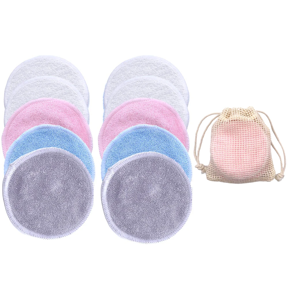 10Pcs Reusable Bamboo Fiber Make Up Remover Pads Washable Two Layer Facial Skin Care Wipe Pads Cleaning Pad with Bag