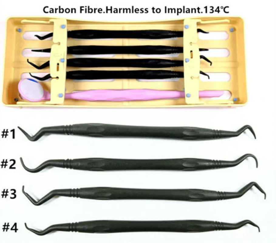 Multiple Options Dental Carbon Fiber Implant Scaler Curettes Scaling Tip Tooth Scraper Mirror Set