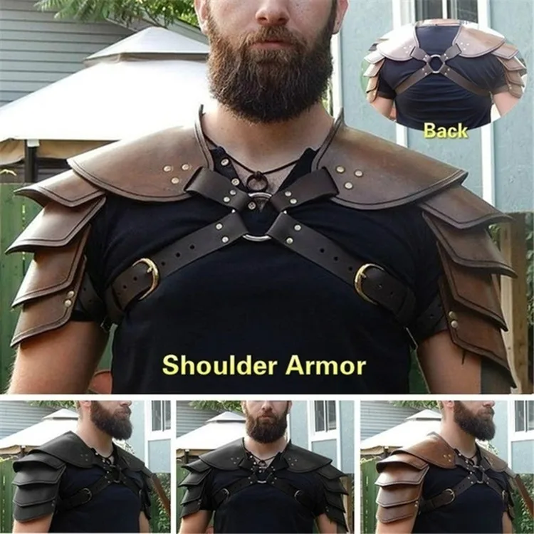 Men Medieval Costume Armors Cosplay Accessory Vintage Gothic Warrior Knight Shoulder PU Leather Harness Body Chest Harness Belt