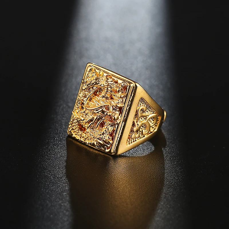 Dragon Ring For Men Punk Gold Color Ring Resizable Finger Jewelry