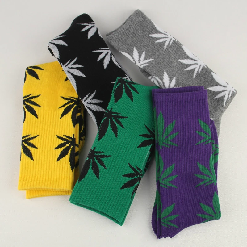 Happy Socks Men Comfort High Quality Combed Cotton Funny Maple Leaves Printed Calcetines Casual Harajuku Long Crew Socks