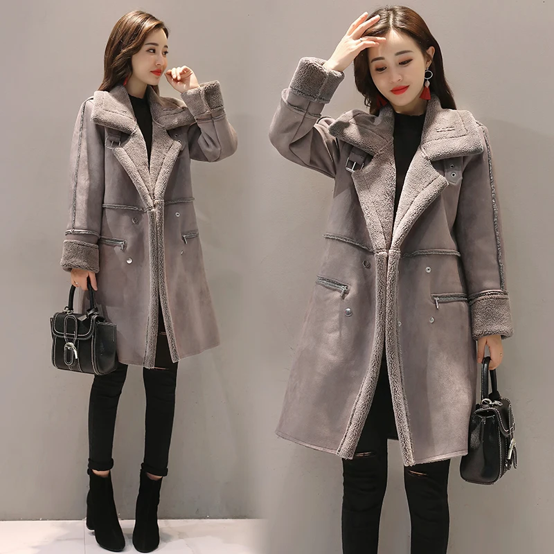 Nuovo inverno velluto giacca scamosciata cappotti donna tuta sportiva invernale cappotto moda spesso caldo ecopelle pelle di pecora lungo casual