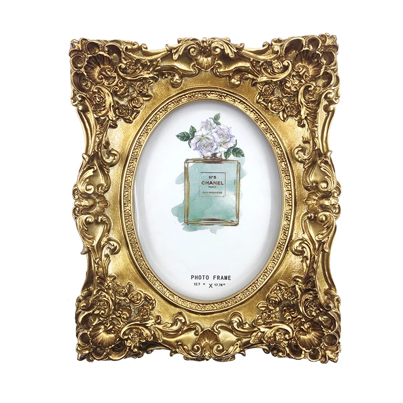 Baroque Royal Embossed Resin Photo Frame, Bright Golden Fashion Picture Frame