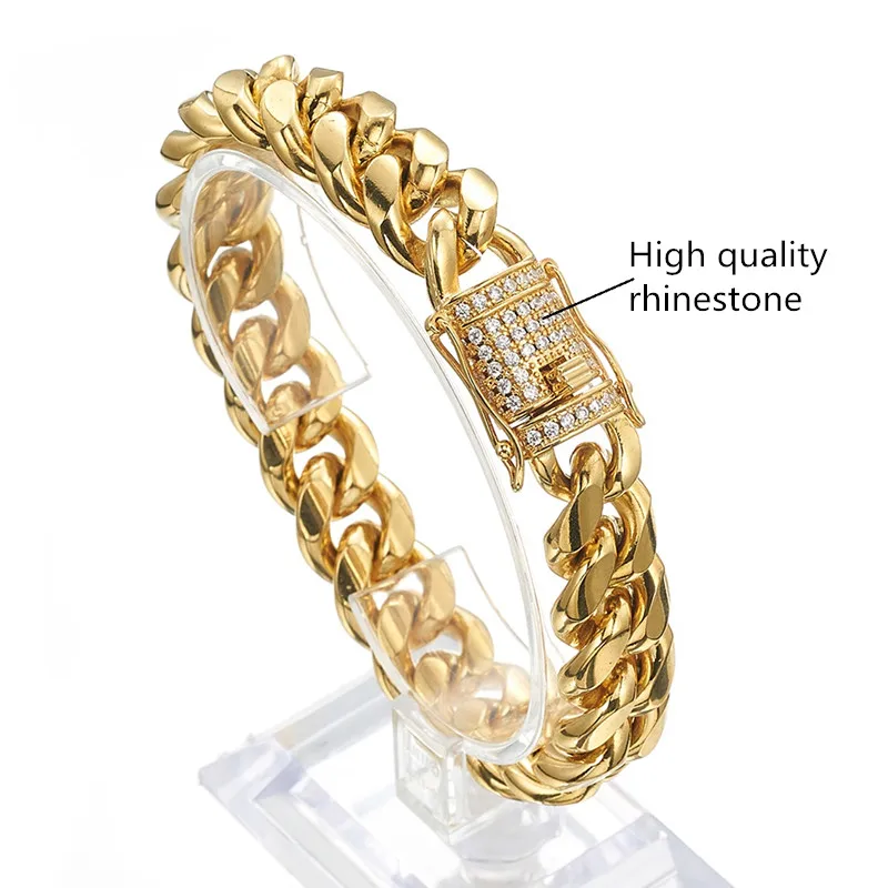 Men Women Gold Color Stainless Steel Curb Cuban Link Chain Bracelet Jewelry 7-11inch