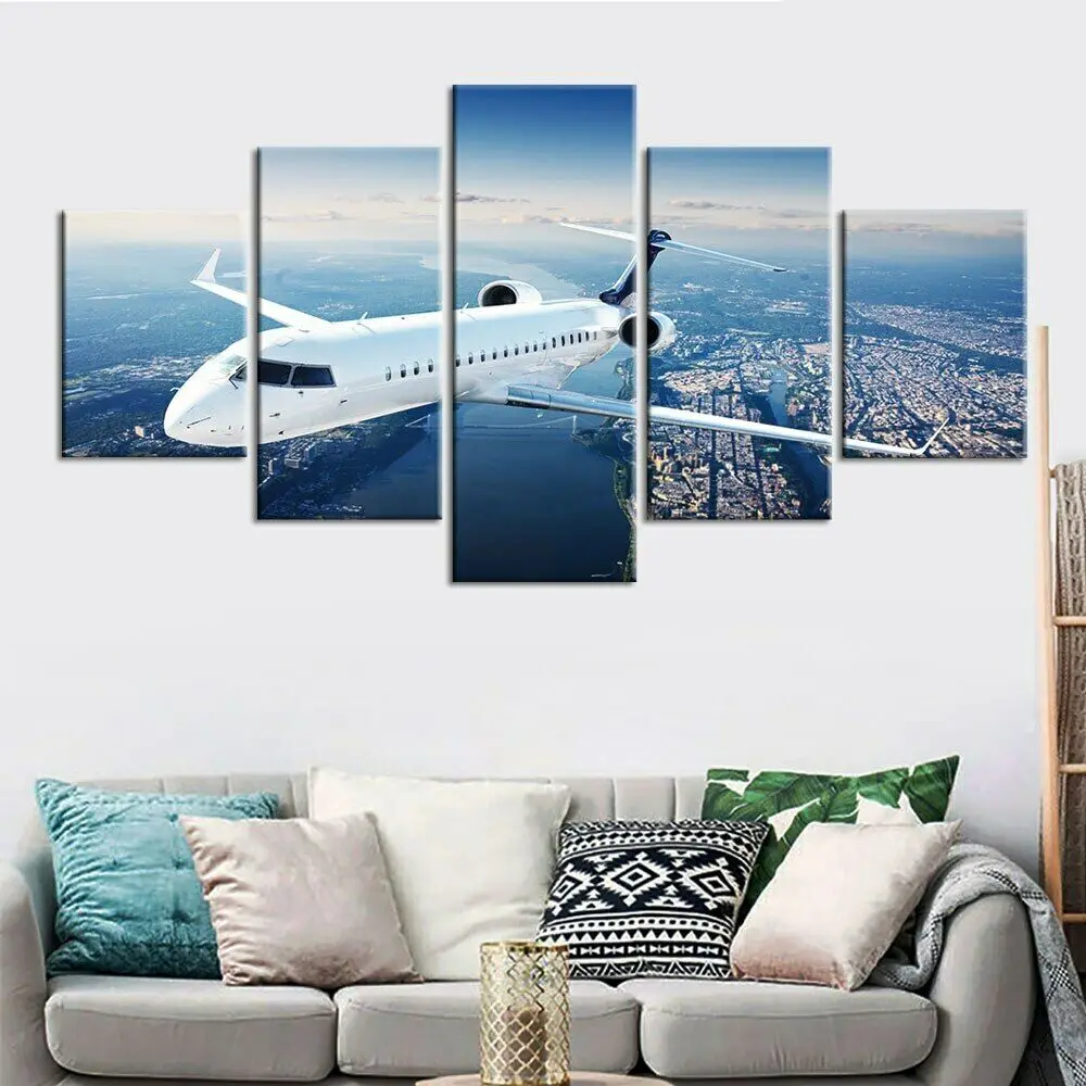 

Sky Airplane Poster Great Invent 5 Panel Modular Paintings HD Prints Posters Canvas Wall Art Pictures For Living Room Home Decor