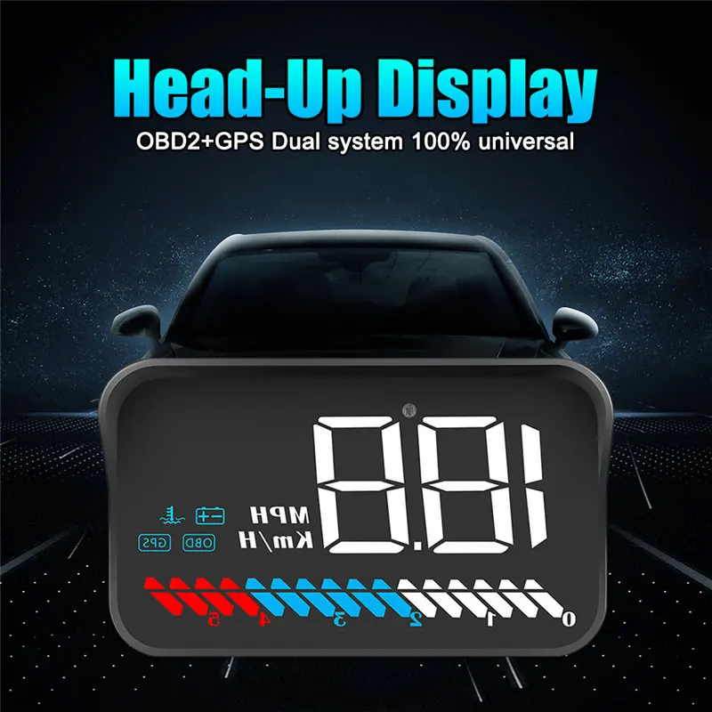 

HUD Display Car Alarm on-Board Computer Auto OBD2 GPS Speedometer Projection on Windshield Glass Projector Head Up Display Turbo