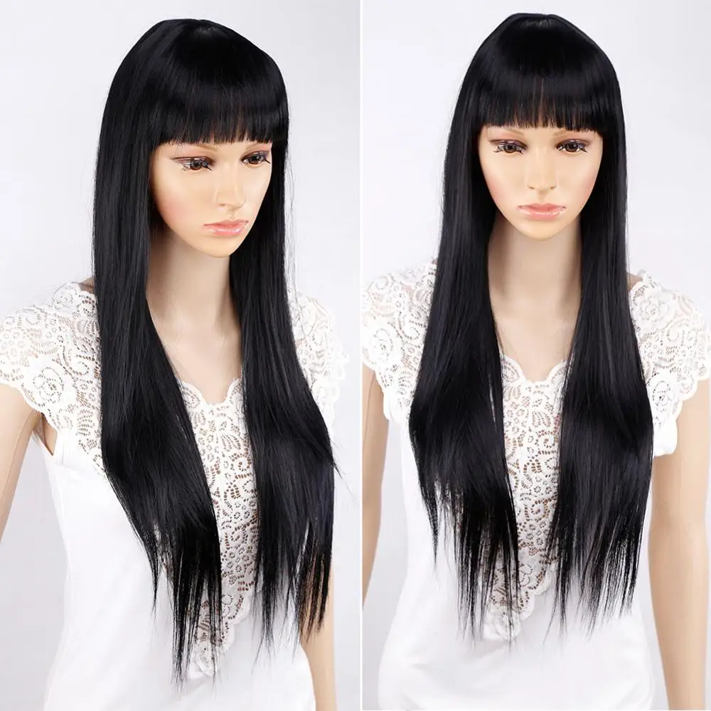 Amir Brown Synthetic Wigs For Women American African Long Straight Hair With Bangs Mixed Black And Brown Ombre Blonde Wig