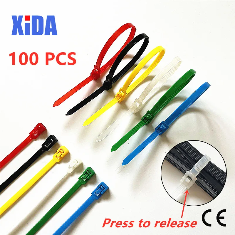 

100Pcs 5x200mm Releasable Cable Ties Colored Plastics Reusable Cable Ties UL Rohs Approved Loop Wrap Nylon Zip Ties Bundle Ties