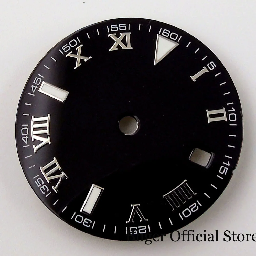 Black 29mm Watch Dial fit NH35A NH36A ETA2824 2130 PT5000 MIYOTA 8215 8205 821A MINGZHU 2813 DG Roman Numbers Silver Hand