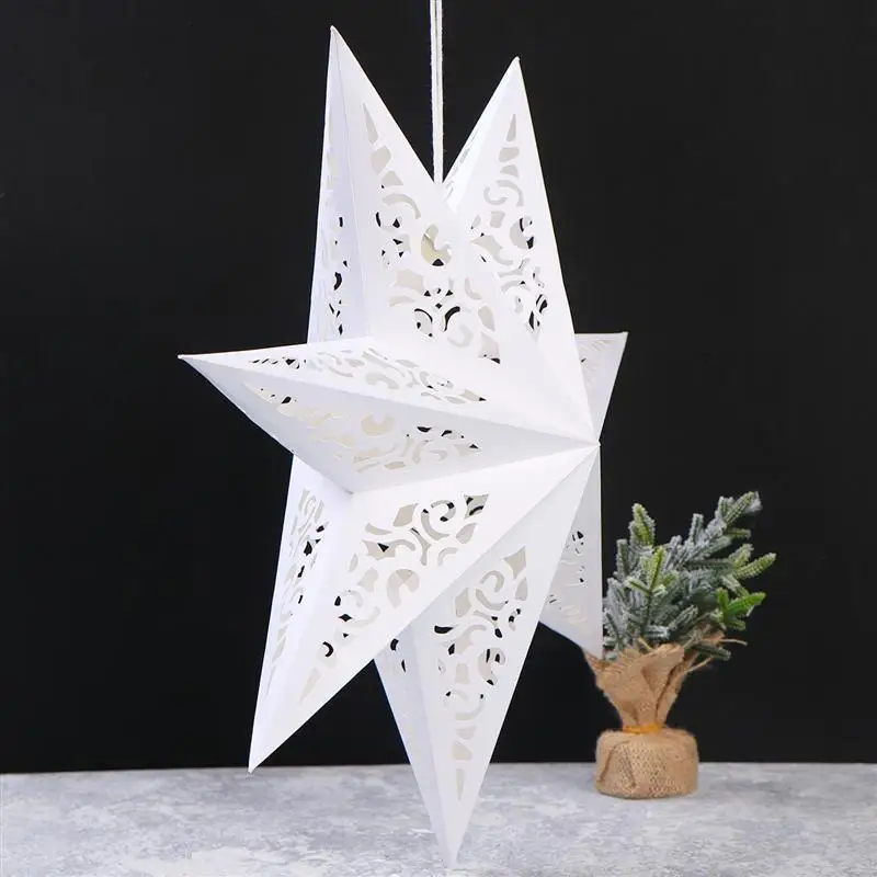 45cm Hollow Out Star Party Light Cover Paper Folding Decorative Lamp Cover Window Grille Home Bedroom Night Light Cover (White)