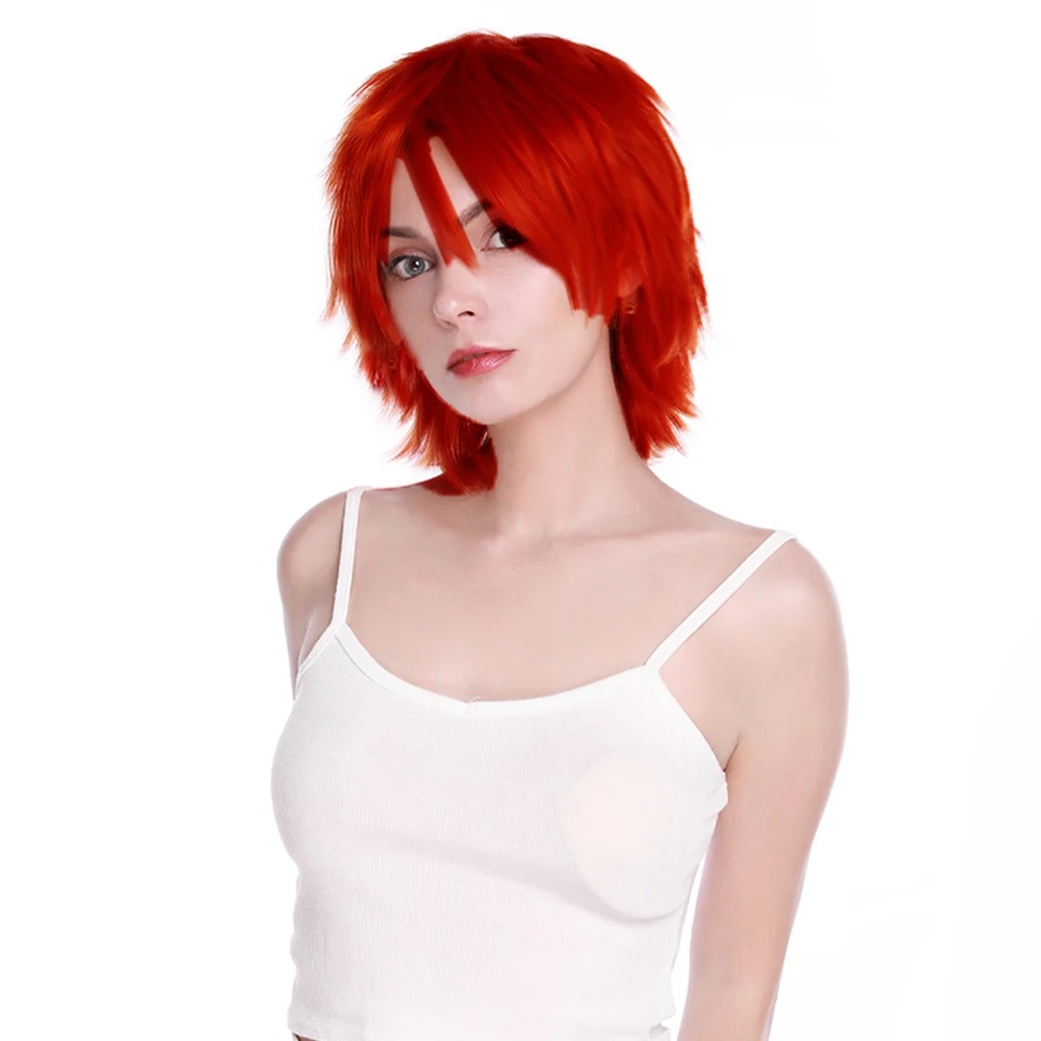 HAIRRO Short Cosplay Wig Red Pink Blue Brown White Grey Hair Wigs Synthetic Straight Costume Wig For Christmas Party