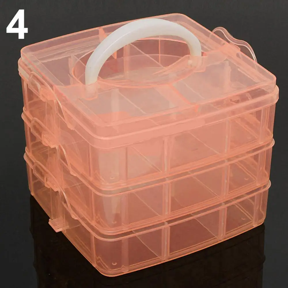 3 Layers Jewelry Suitcase Carrying Case 18 Compartments Clear Storage Box Container Jewelry Bead Organizer Case