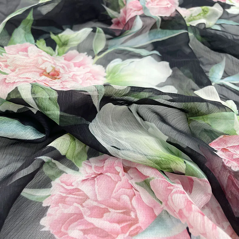 2021 Big Peony Flower Light and Thin Fabric Printing Shunyu Chiffon Polyester Garment Summer Sewing Cloth Fabric for Dress