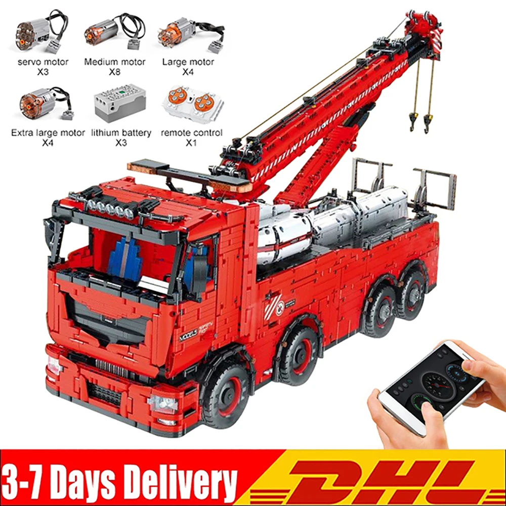 MOULD KING 19008 The MOC-29848 Motorized Tow Truck MKII Set Assembly Crane Toys Building Blocks High-Tech Car Bricks Kids Gifts