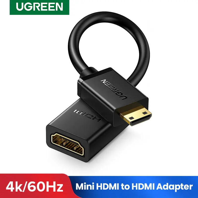 محول كابل Mini HDMI من UGREEN إلى HDM ذكر إلى أنثى محول كابل Mini HDMI بدقة 4K لـ Raspberry Pi ZeroW وكاميرا الفيديو والكمبيوتر المحمول Mini HDMI