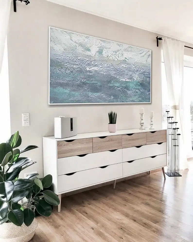 

Handmade Painting On Canvas Abstract Painting Sea Painting Large Wall Art Canvas Art Wall Decor Gray Blue Art Home Decor