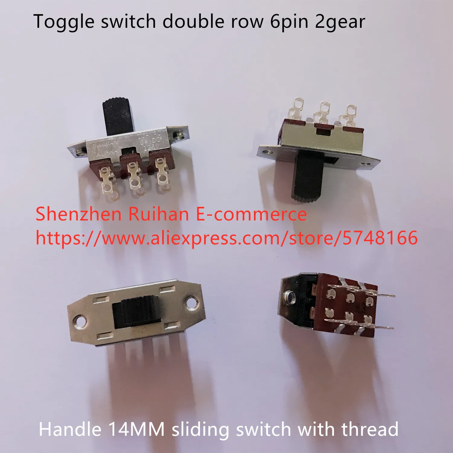 Original new 100% toggle switch double row 6pin 2gear handle 14MM sliding switch with thread