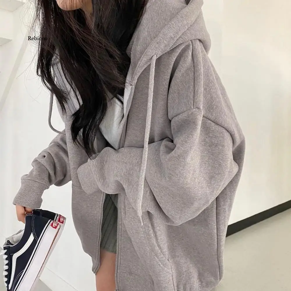 

Women Hoodie Harajuku Korean Version Loose Oversized Sweatshirts Solid Color Long-sleeved Hooded Sweatshirt Student Girl Top