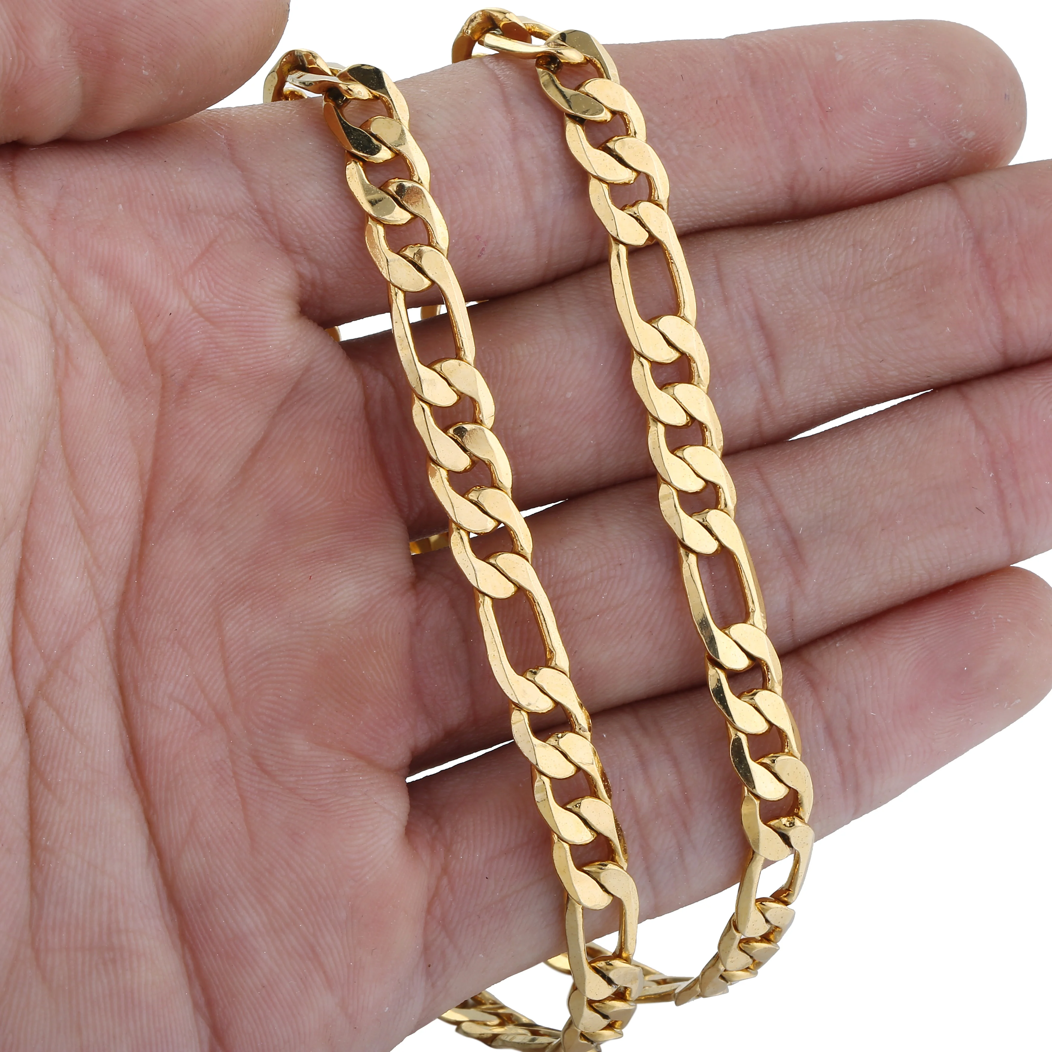 Simple Gold Color Classic Figaro Chain Link Necklace for Men 6mm Wide Cuban Curb Link Chain Jewlelry Gift 18-28inch GN18A