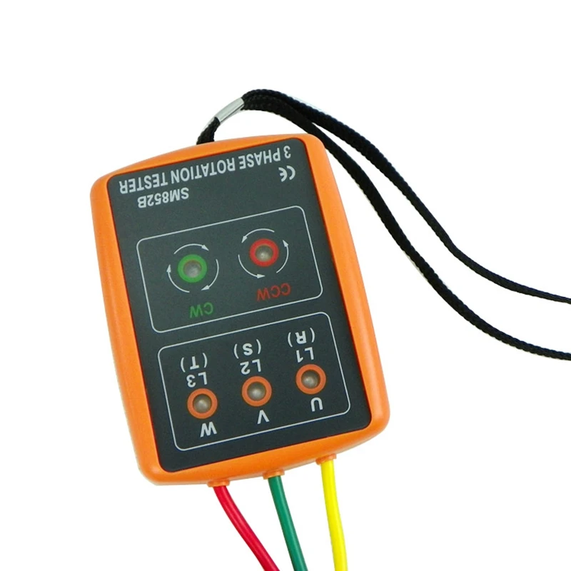 SM852B Phase Sequence Tester Indicator 3 Phase Rotation Tester Digital Phase Indicator Detector LED Meter 60V~600VAC Buzzer Bag