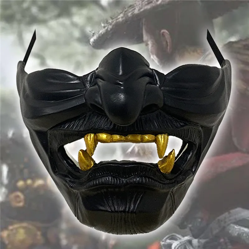 Ghost of Tsushima Sakai Cosplay Mask Half Face Samurai Mask Halloween Masquerade Halloween Party Resin Masks Props 2 Colors