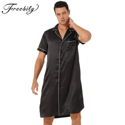 Chemise de nuit boutonnée en satin pour hommes, pyjama à manches courtes, vêtements de nuit pour hommes, vêtements de détente doux et confortables, vêtements d'intérieur