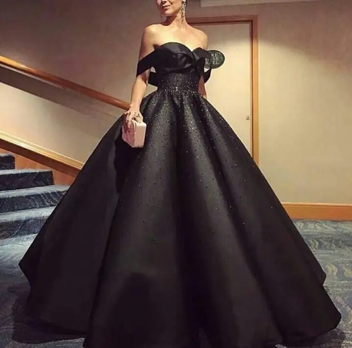 Elegant Black Ball Gowns Sweetheart Neck off shoulder Beading Formal Evening Gown Vestido De Noiva mother of the bride dresses