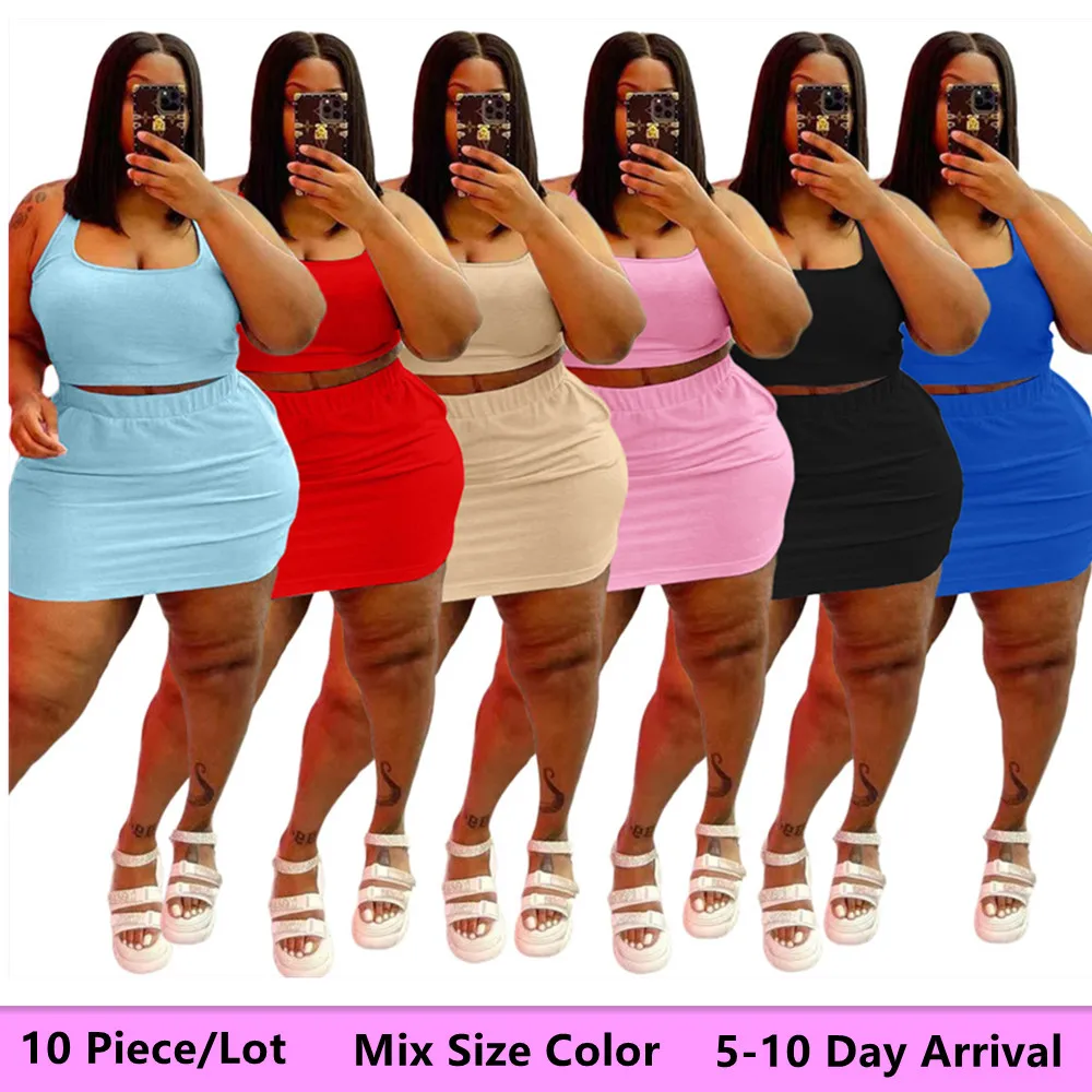 Xl-5xl conjunto de saias e coletes casuais, peças femininas de duas peças, roupa de corrida sexy, tamanhos misturados, 5 a 10 dias