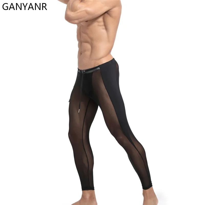 GANYANR Running Tights Men Compression Pants Sportswear Leggings Gym Fitness Basketball Yoga Track Long Dry Fit Funky Sexy Pouch