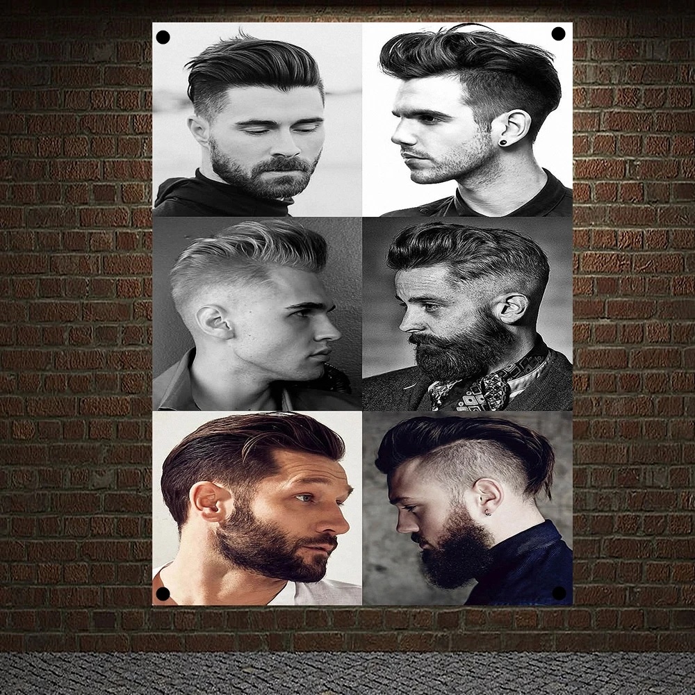 Classic Men's Hairstyle Show Barber Shop Poster Signboard Tapestry Banner Flag Wall Art Home Decor Canvas Painting Wall Hanging