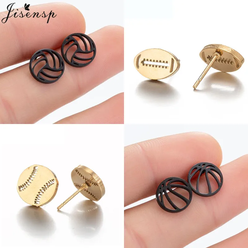 Boucles d'oreilles à clous en acier inoxydable pour femme, bijoux de sport, baseball, football, hockey, volley-ball, décontracté, étudiant, cadeau, mode